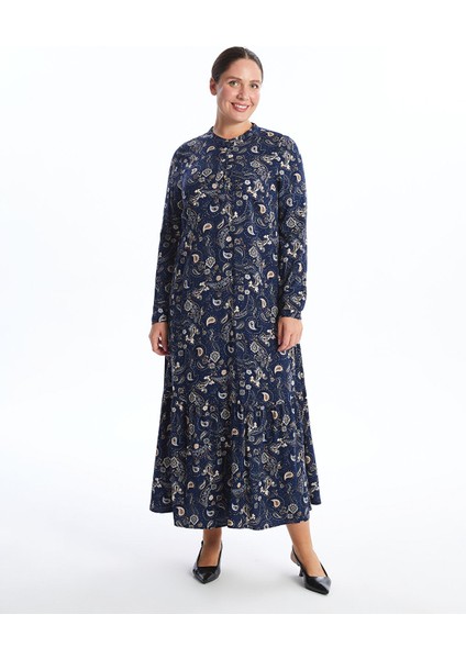 Yeni Sezon Bisiklet Yaka Desenli Elbise