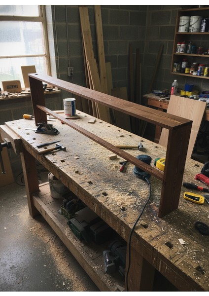 %100 Doğal Masif Ahşap Koltuk Arkası Ayaklı Raf - Ayaklı Duvar Rafı