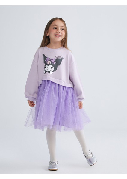 Yeni Sezon Bisiklet Yaka Kuromi Baskılı Kız Çocuk Elbise