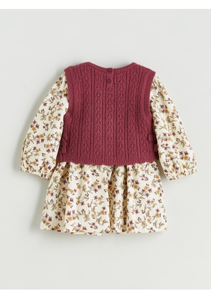 Yeni Sezon Bisiklet Yaka Uzun Kollu Desenli Kız Çocuk Elbise ve Süveter 2'li Takım fiyatları