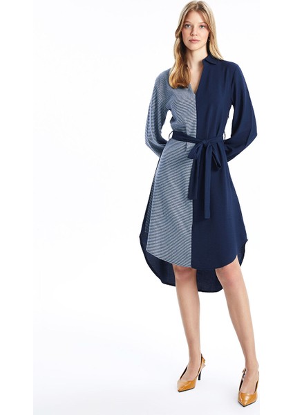 Yeni Sezon Gömlek Yaka Renk Bloklu Elbise fiyatları