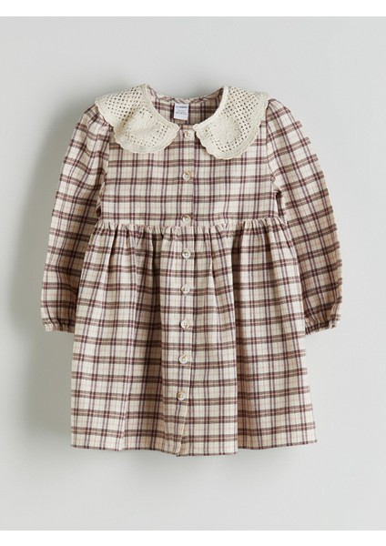 Yeni Sezon Bebe Yaka Ekose Desen Flanel Kız Çocuk Elbise modelleri