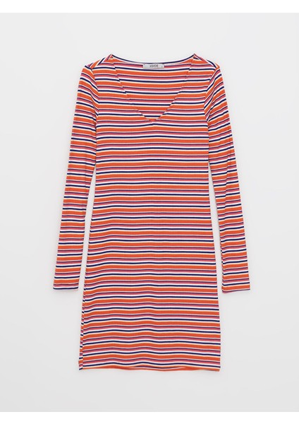 Yeni Sezon V Yaka Çizgili Uzun Kollu Kadın Bodycon Elbise indirimleri