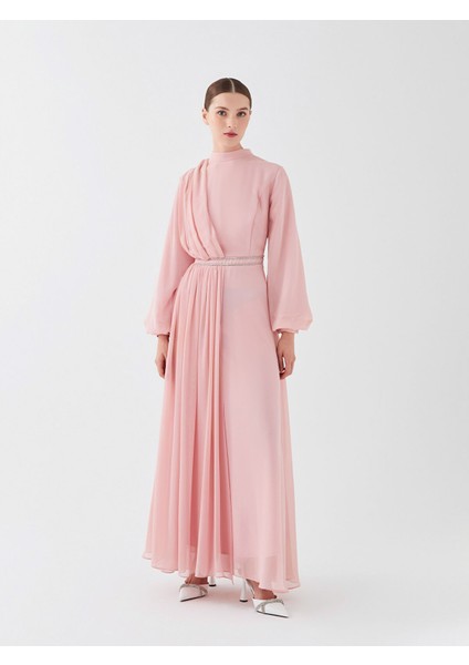 Yeni Sezon Bisiklet Yaka Taş Işlemeli Uzun Kollu Kadın Abiye Elbise fiyatları