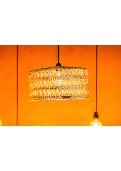 Doğal Hasır Avize – 41 cm | %100 El Yapımı Bohem Rustik Tavan Aydınlatma | E27 Duy Uyumlu
