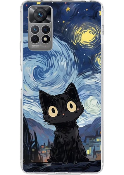 Redmi Note 12 Pro 4g Uyumlu Gece Yarısı Kedi Tasarımlı Baskılı Silikon Kılıf