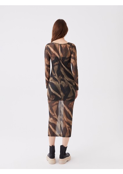 Yeni Sezon Bisiklet Yaka Desenli Uzun Kollu Elbise indirimleri