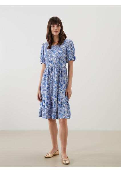 Yeni Sezon Bisiklet Yaka Çiçekli Mini Elbise