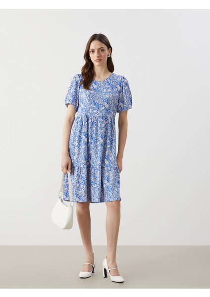 Yeni Sezon Bisiklet Yaka Çiçekli Mini Elbise fırsatları