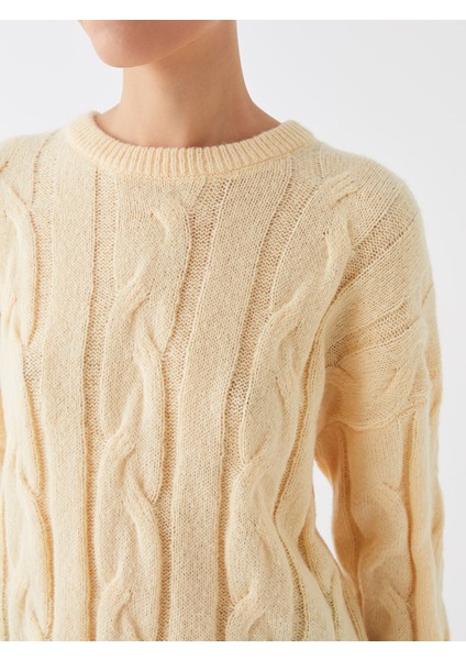 Yeni Sezon Bisiklet Yaka Kendinden Desenli Uzun Kollu Oversize Kadın Triko Tunik fırsatları