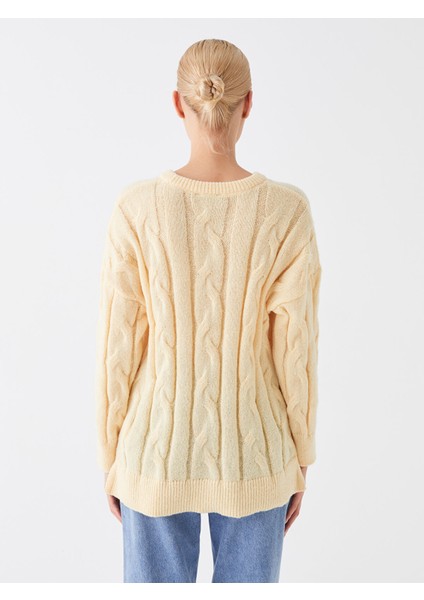 Yeni Sezon Bisiklet Yaka Kendinden Desenli Uzun Kollu Oversize Kadın Triko Tunik indirimleri