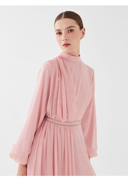 Yeni Sezon Bisiklet Yaka Taş Işlemeli Uzun Kollu Kadın Abiye Elbise modelleri