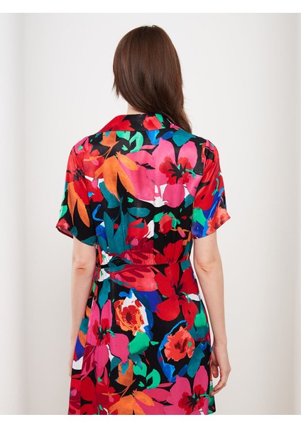 Yeni Sezon Gömlek Yaka Desenli Kısa Kollu Saten Elbise indirimleri