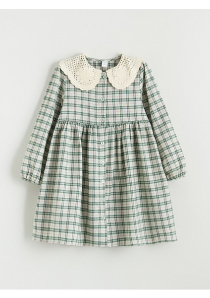 Yeni Sezon Bebe Yaka Ekose Desen Flanel Kız Çocuk Elbise