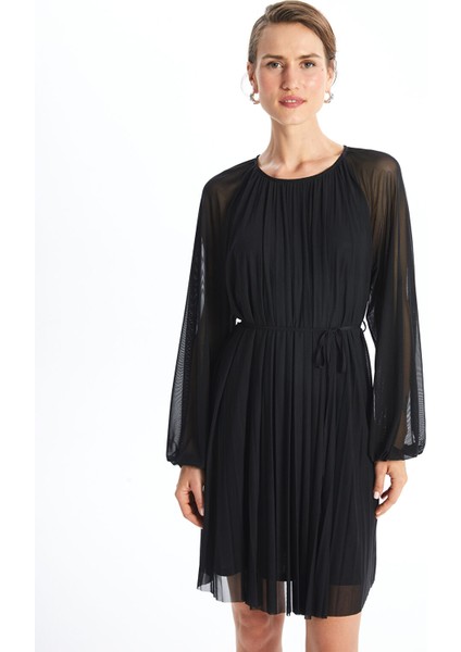 Yeni Sezon Bisiklet Yaka Kadın Şifon Elbise