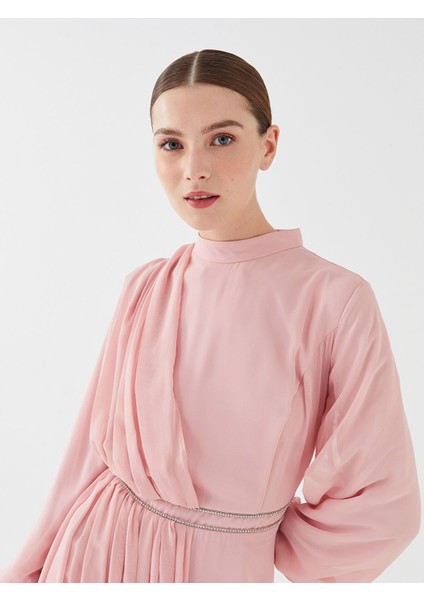 Yeni Sezon Bisiklet Yaka Taş Işlemeli Uzun Kollu Kadın Abiye Elbise fırsatları