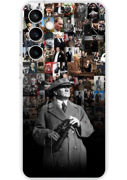 Samsung Galaxy S23 Fe Uyumlu Atatürk Portre Kolaj Baskılı Silikon Kılıf