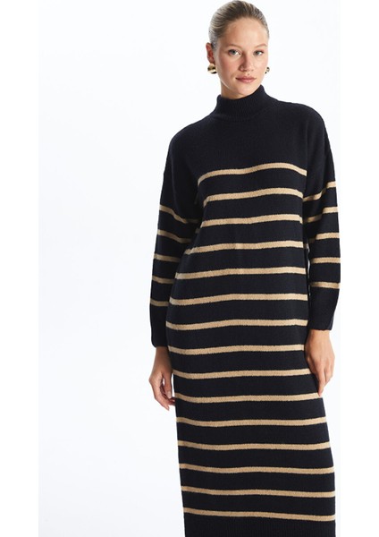 Yeni Sezon Yarım Balıkçı Yaka Çizgili Kadın Triko Elbise fiyatları