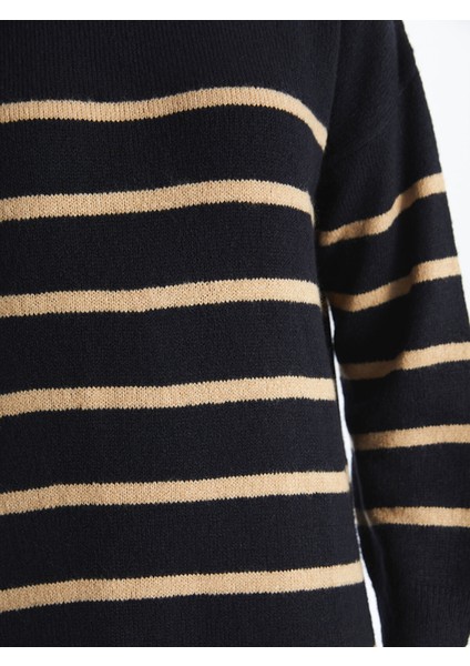 Yeni Sezon Yarım Balıkçı Yaka Çizgili Kadın Triko Elbise fırsatları