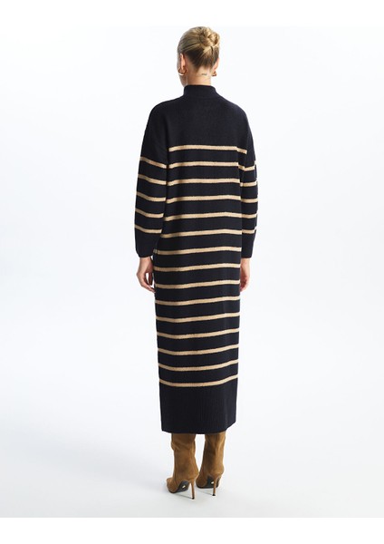 Yeni Sezon Yarım Balıkçı Yaka Çizgili Kadın Triko Elbise indirimleri