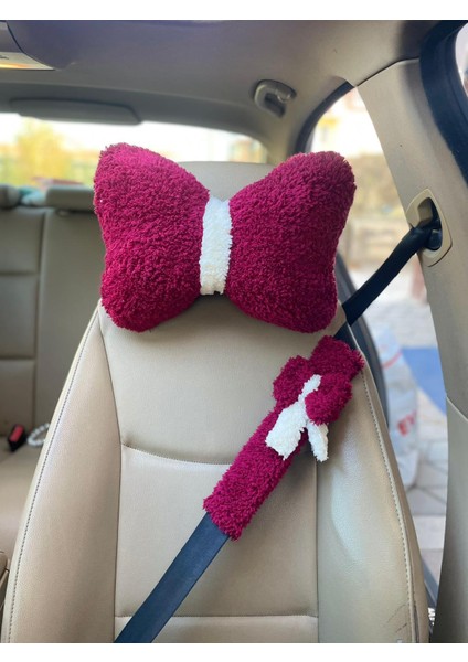 Oto Koltuğu Boyun Yastığı ve Emniyet Kemeri Kılıfı- Pelüş Araç Yastığı ve Emniyet Kemeri Seti