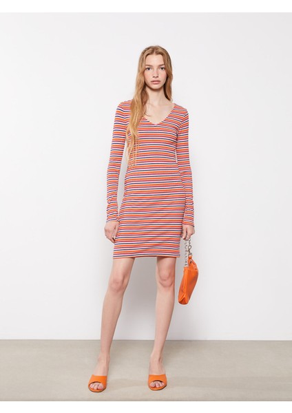 Yeni Sezon V Yaka Çizgili Uzun Kollu Kadın Bodycon Elbise fiyatları