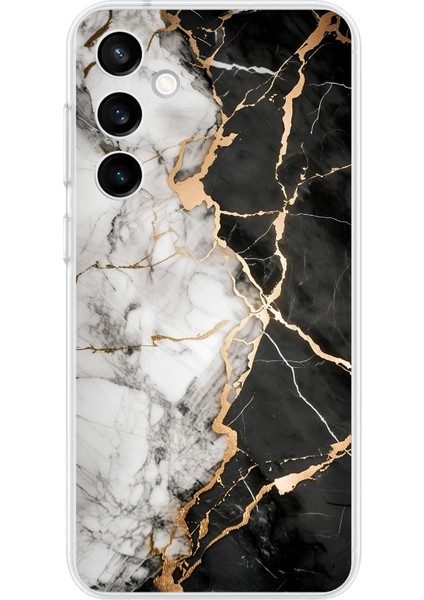 Samsung Galaxy S23 Fe Uyumlu Siyah Beyaz Mermer Baskılı Silikon Kılıf