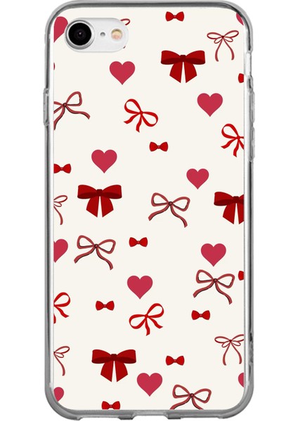 iPhone 6 - 6s Uyumlu Bordo Kalp ve Fiyonklar Baskılı Silikon Kılıf