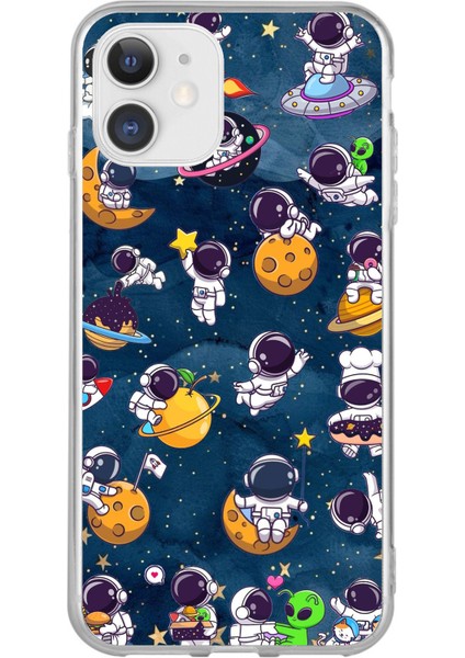 iPhone 11 Uyumlu Minik Astronotlar Uzayda Baskılı Silikon Kılıf