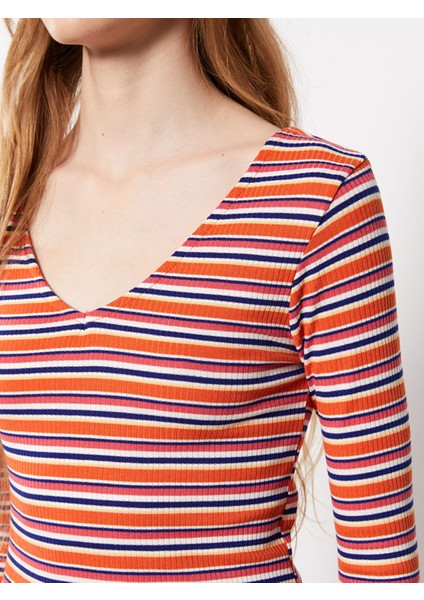 Yeni Sezon V Yaka Çizgili Uzun Kollu Kadın Bodycon Elbise modelleri