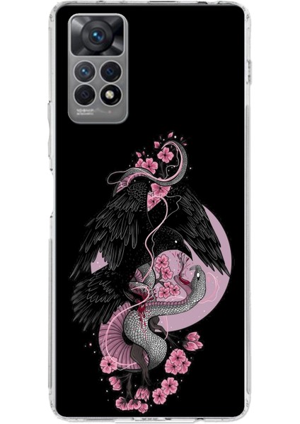 Redmi Note 12 Pro 4g Uyumlu Pembe Siyah Yılan Baskılı Silikon Kılıf