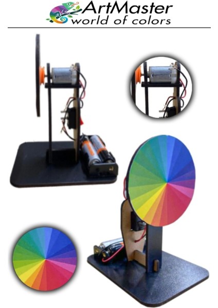 Newton Renk Çarkı Yapım Seti 12X7X10 cm 1 Adet Okul Sınıf Fen Bilimleri Deney Setleri Nevton Çarkı Yapımı modelleri