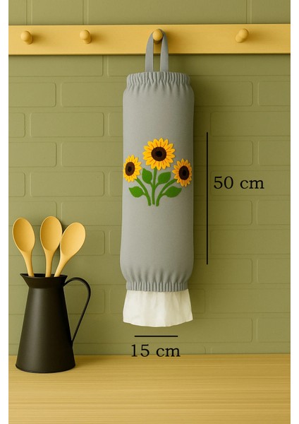 Poşetlik Bez Poşet Düzenleyici Organizer - 3D Baskı Çiçek Desenli Lastikli Mutfak Poşetlik Gri fiyatları