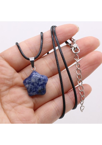 Derili Akik Dögal Taşli Yıldız Uçlu Kolye