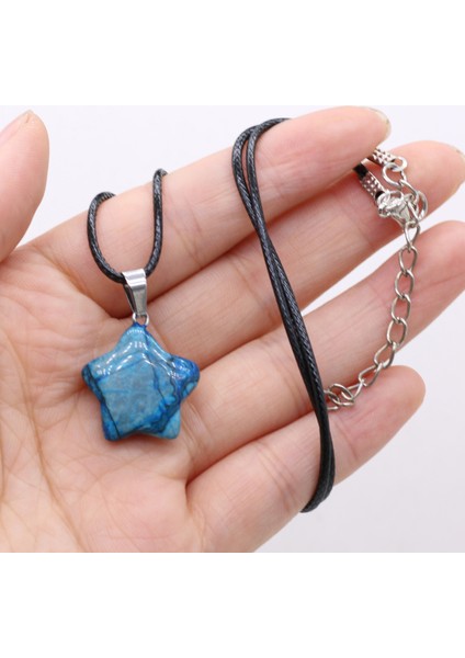 Derili Mavi Akik Döğal Taşli Yıldız Uçlu Kolye