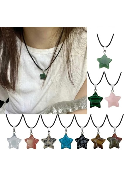 Derili Mavi Akik Döğal Taşli Yıldız Uçlu Kolye fırsatları