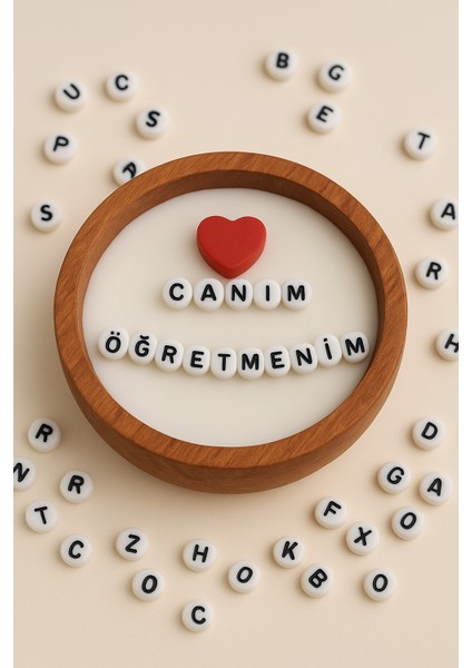 Gizli Mesajlı Mum Canım Öğretmenim El Yapımı Soya Mum Ahşap Kasede, Çift Fitilli, Biricik Öğretmenlerimizin Gününü Kutlamak Için