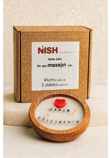 Gizli Mesajlı Mum Canım Öğretmenim El Yapımı Soya Mum Ahşap Kasede, Çift Fitilli, Biricik Öğretmenlerimizin Gününü Kutlamak Için fiyatları