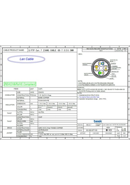 Cat7 - 35 Metre Saf Bakır S/ftp AWG23 Spe Dış Mekan Data Kablosu, Siyah Renk fiyatları