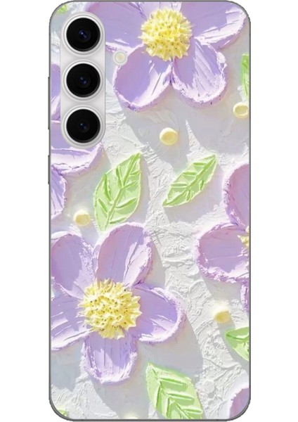 Galaxy S24 Fe Uyumlu Mor Papatyalar Sulu Boya Baskılı Silikon Kılıf
