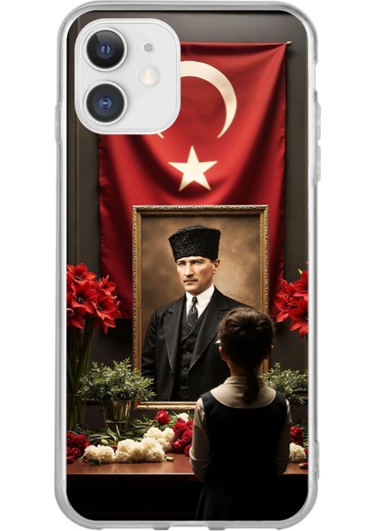iPhone 11 Uyumlu Atatürk Türk Bayrağı Tablo Baskılı Silikon Kılıf