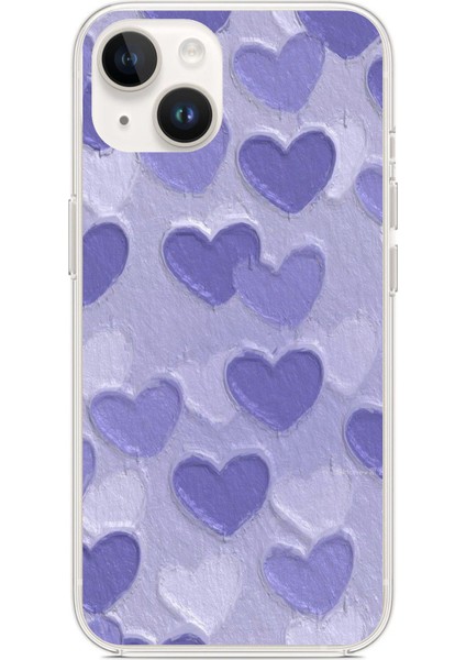 iPhone 13 - 14 Uyumlu Mor Kalpler Tasarımlı Baskılı Silikon Kılıf