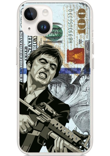 iPhone 13 - 14 Uyumlu Scarface Dolar Tasarımlı Baskılı Silikon Kılıf