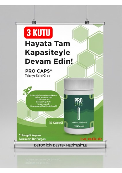 Caps 3 Kutu x 15 Kapsül Takviye Edici Gıda Procaps Detox Için Çay Hediyesiyle