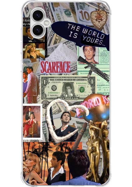 Samsung Galaxy A04 Uyumlu Scarface Kolaj Tasarımlı Baskılı Silikon Kılıf