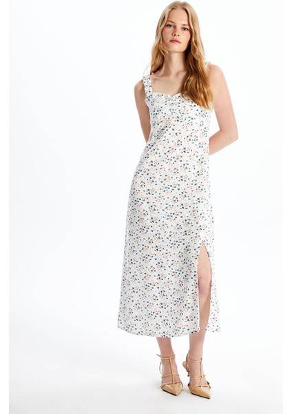 Yeni Sezon Kalp Yaka Çiçekli Kadın Elbise