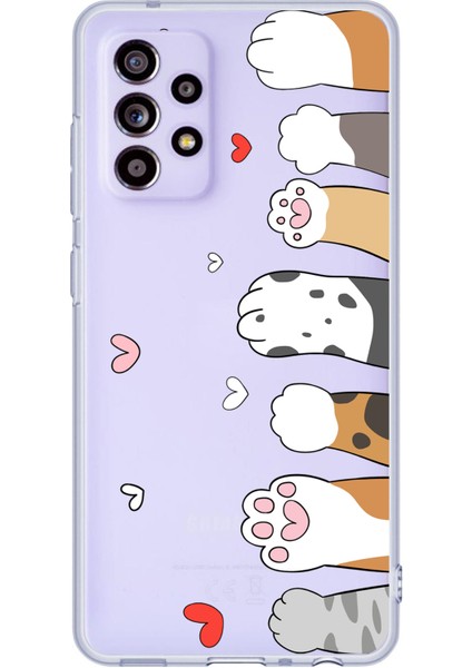 Samsung Galaxy A52 - A52S Uyumlu Sevimli Kedi Patiler Tasarımlı Baskılı Silikon Kılıf