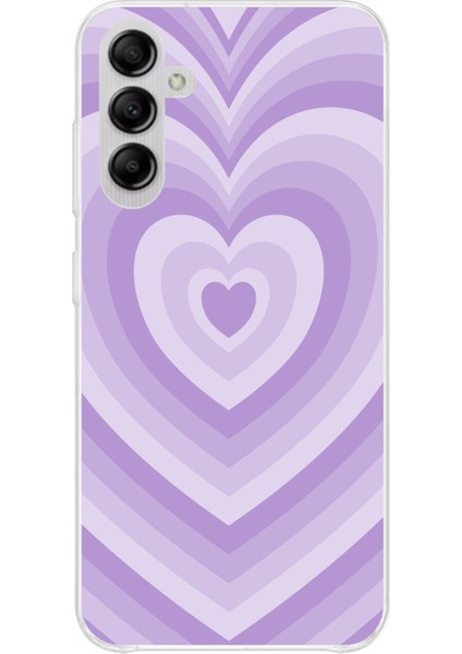 Samsung Galaxy A14 Uyumlu Mor Kalp Dalgalar Tasarımlı Baskılı Silikon Kılıf