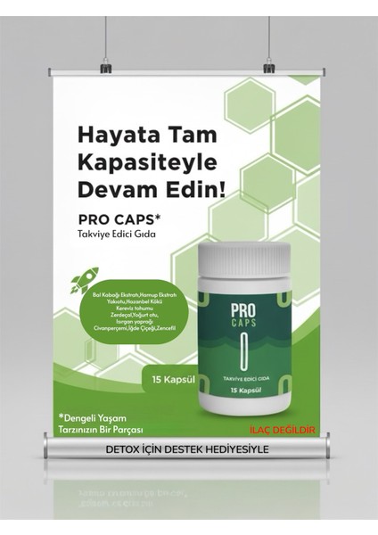 Caps 1 Kutu Takviye Edici Gıda Pro Caps Detox Için Çay Hediyesiyle Procaps