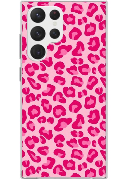 Samsung Galaxy S22 Ultra Uyumlu Pembe Leopar Tasarımlı Baskılı Silikon Kılıf